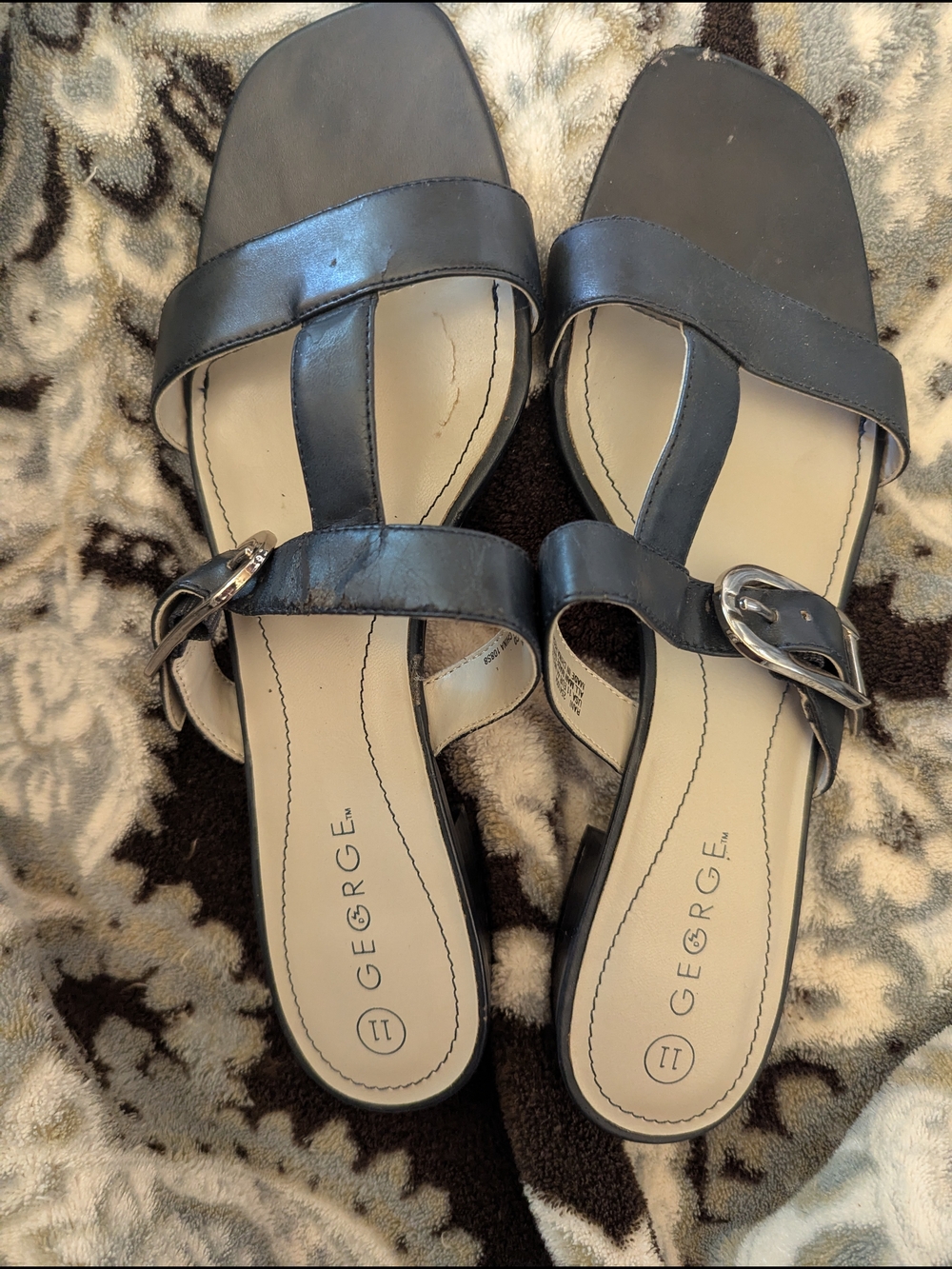 George Blue T-Strap Buckle Slide Sandals